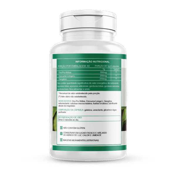 Ora-Pro-Nóbis + Cúrcuma e Gengibre 500 mg