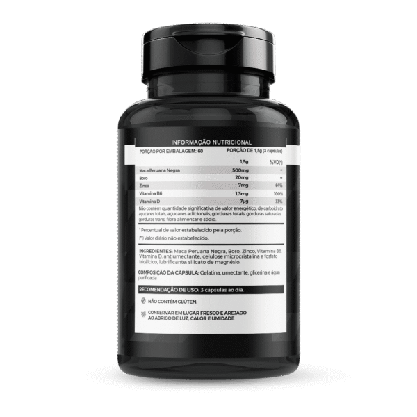 Maca Peruana Negra Com Boro 120 Cáps 500mg